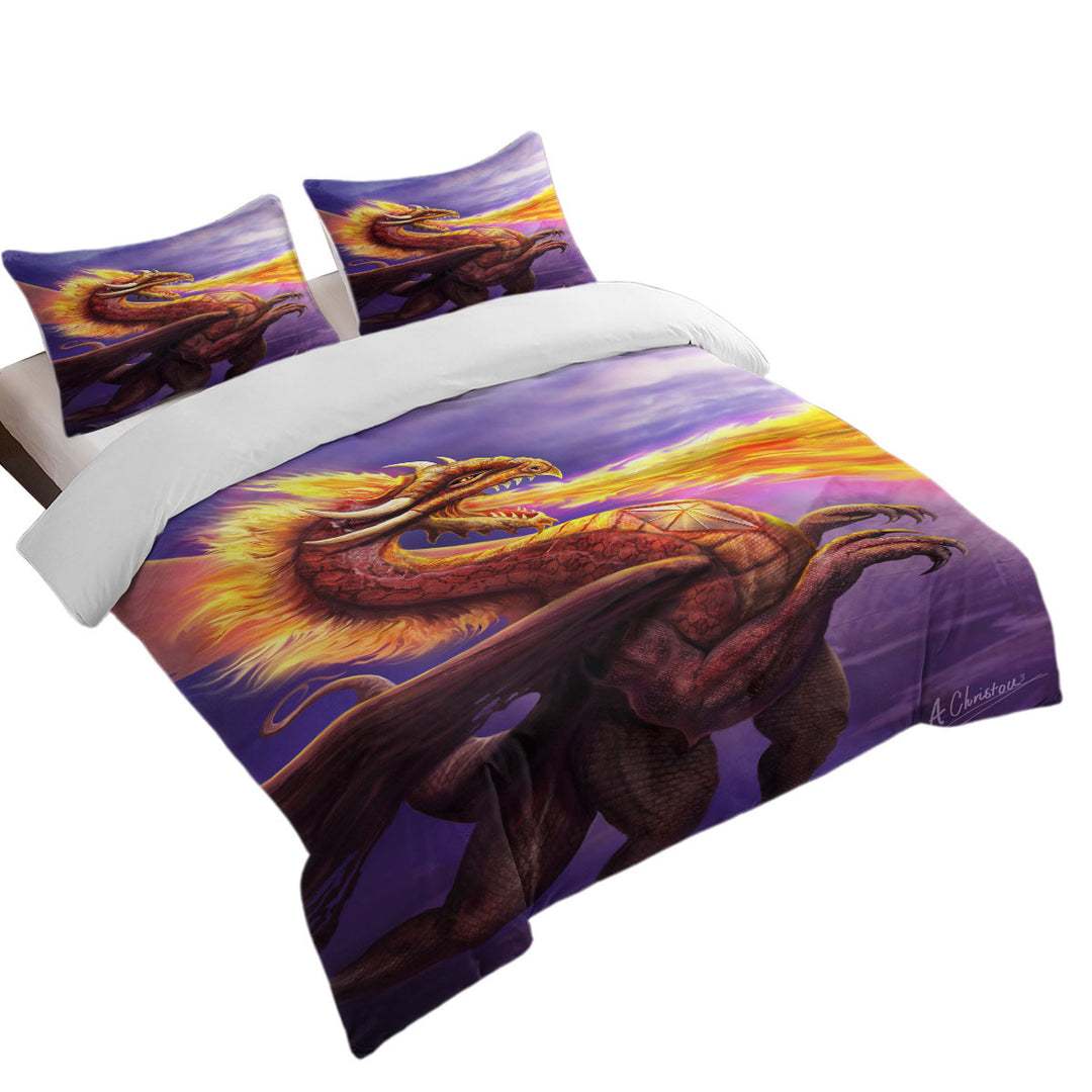 Duvet Cover with Cool Art Dragon Flame