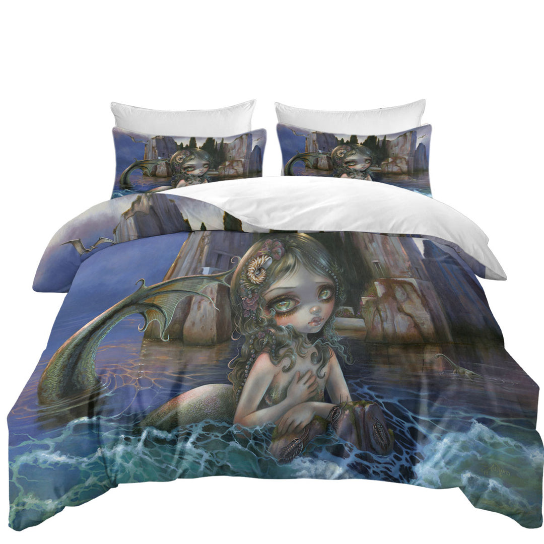 Duvet Cover with Cool Fantasy Art Isle of the Dead Mermaid