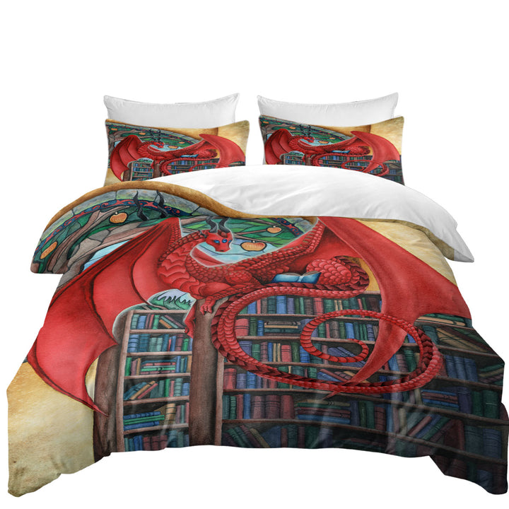 Duvet Cover with Cool Fantasy Art Librarian Red Dragon