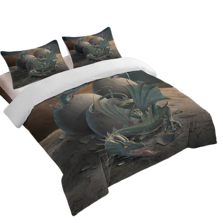 Duvet Cover with Cool Fantasy Art Offspring Hatching Dragons