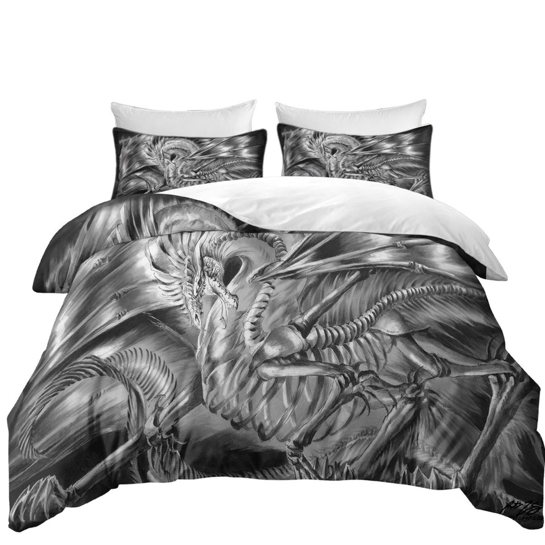 Duvet Cover with Cool Fantasy Drawing Dracolich Dragon Skeleton