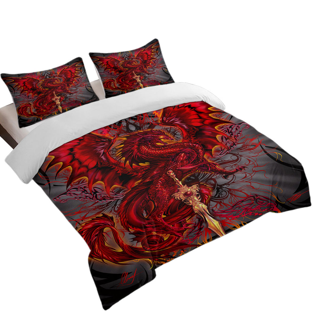 Duvet Cover with Cool Fantasy Weapon Red Dragon Blood Blade