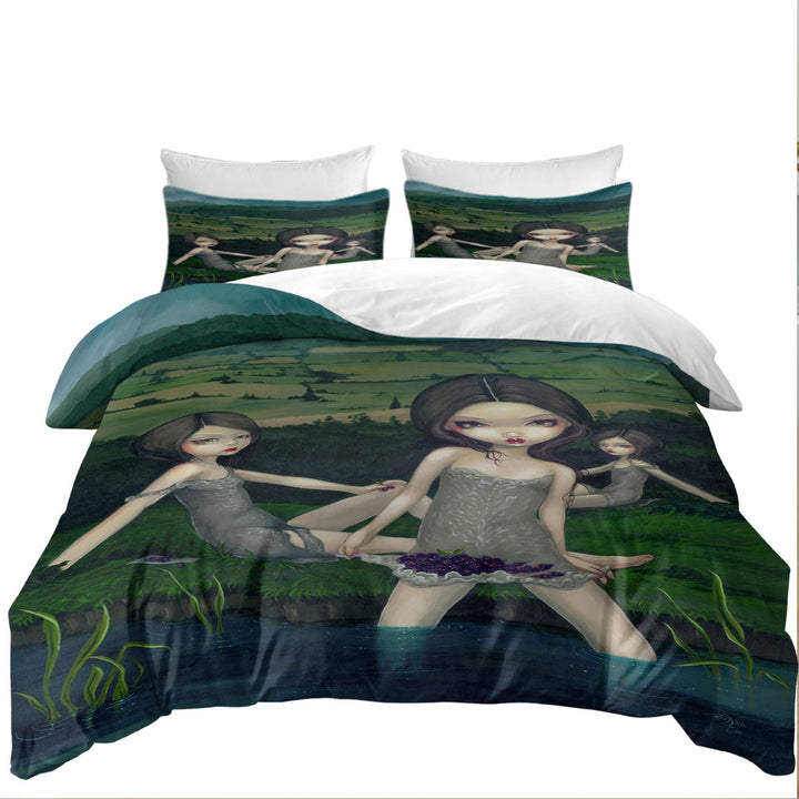 Duvet Cover with Countryside Girls Nymphs Collecting Berries