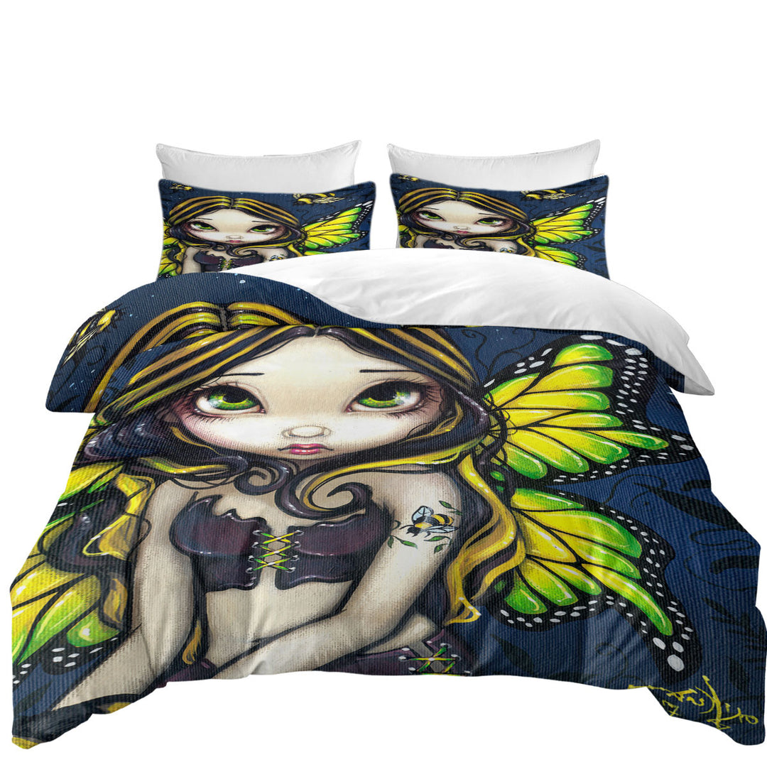 Duvet Cover with Cute Art Bumblebee Tattoo on Butterfly Fairy