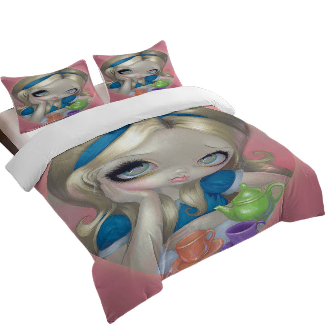 Duvet Cover with Cute Fairytale Art Alice_s Tea Party