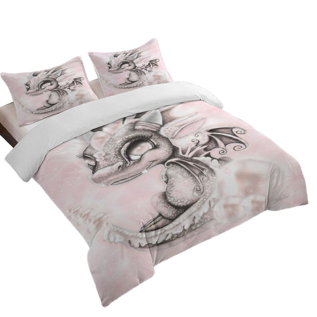 Duvet Cover with Cute Gift June Pearl Birthstone Lil Dragon