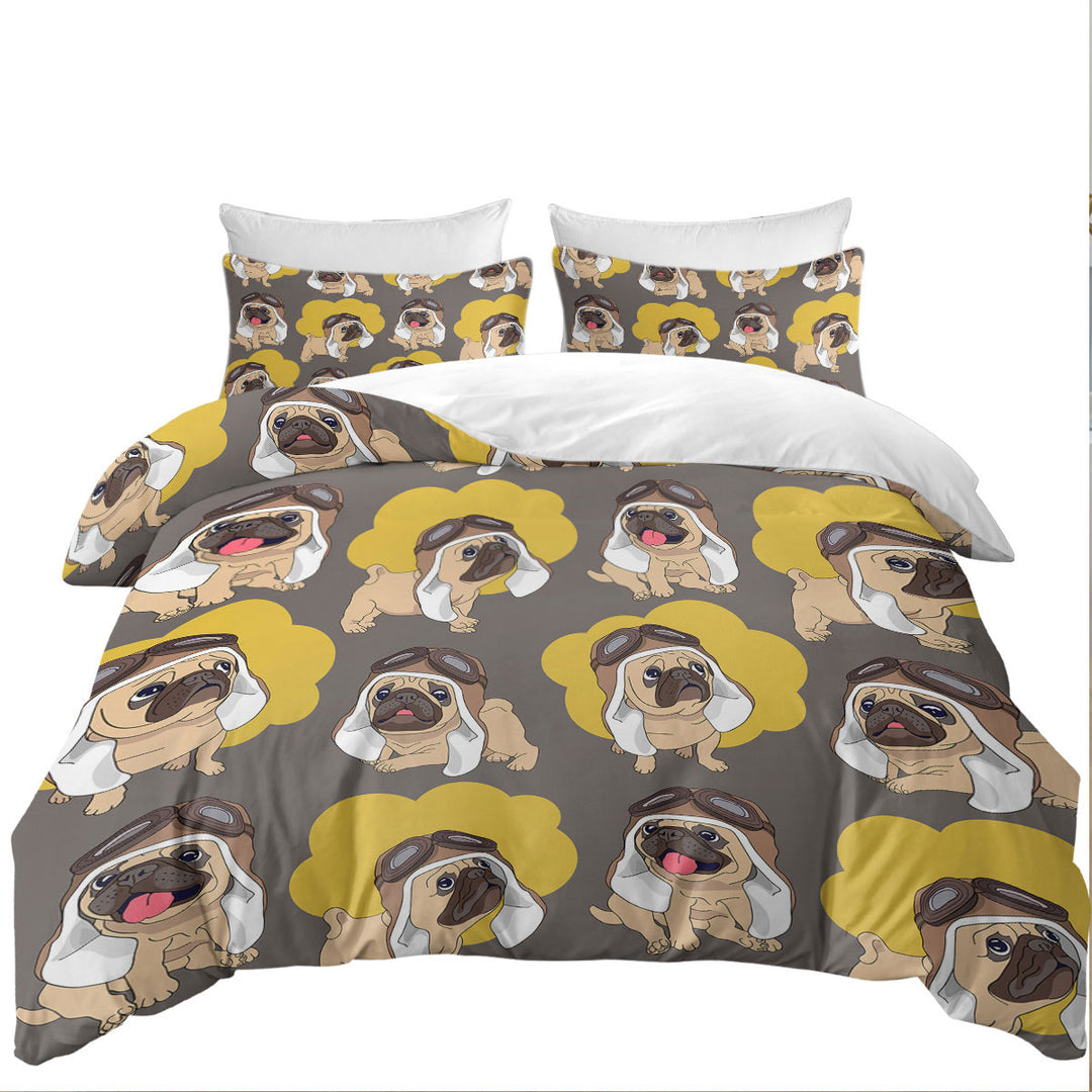 Duvet Cover with Cute Pilot Pug