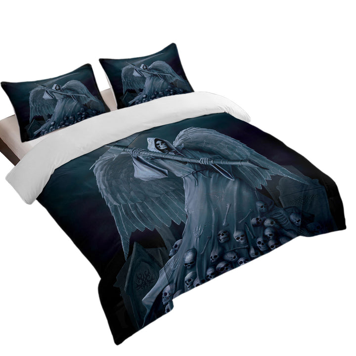 Duvet Cover with Dark Art Death on a Hold Angel of Death Stone Statue