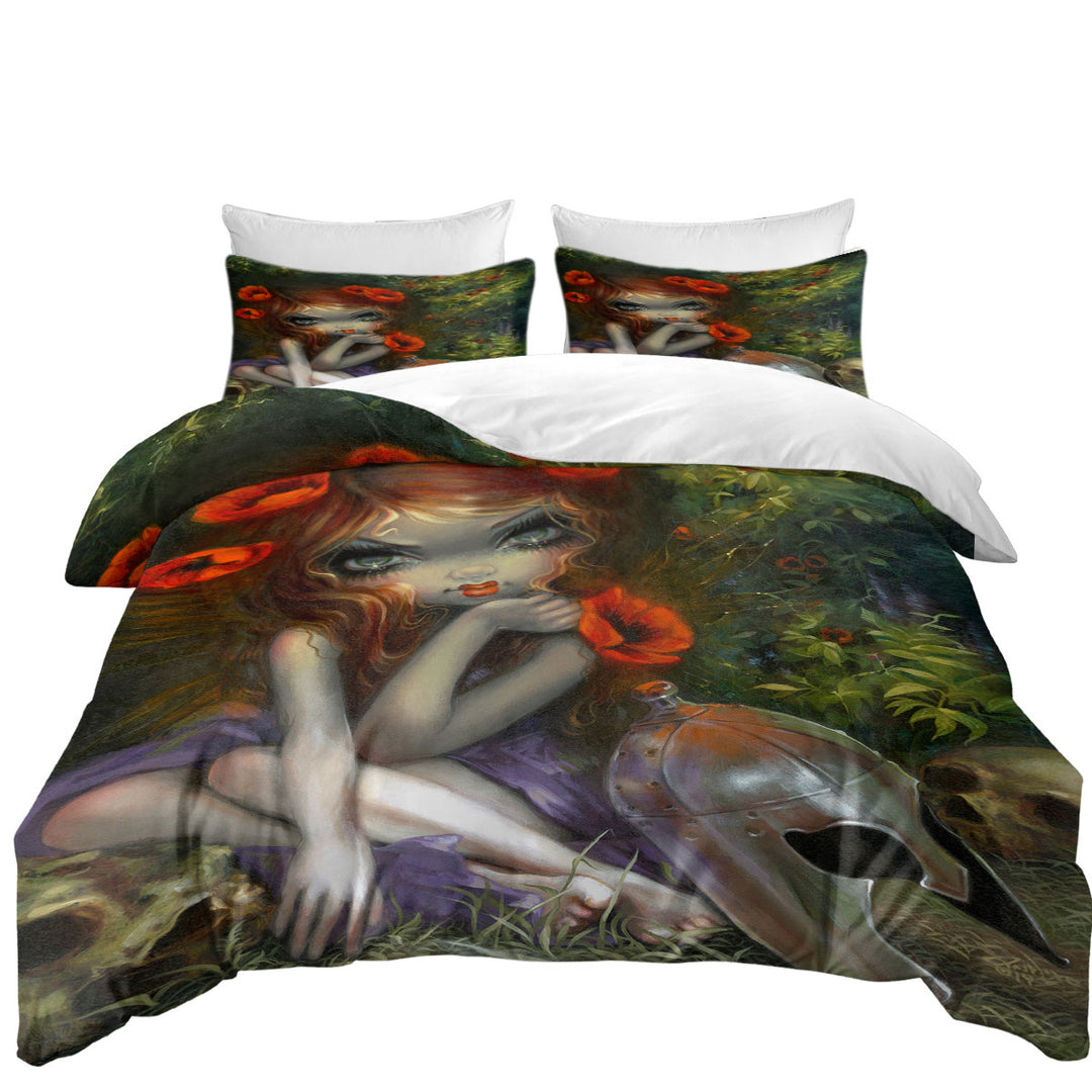 Duvet Cover with Dark Art La Belle Dame Sans Merci Maiden and Skulls