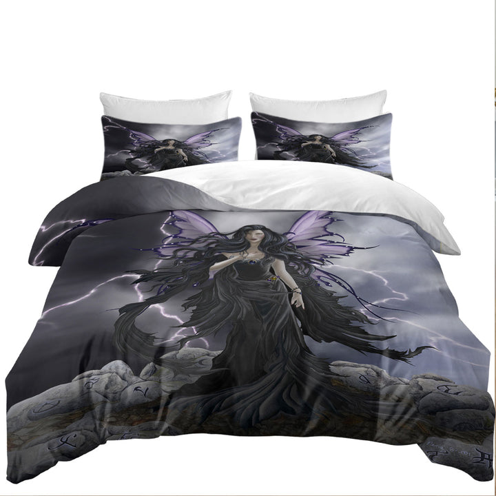 Duvet Cover with Dark Fantasy Art Black Storm Fairy