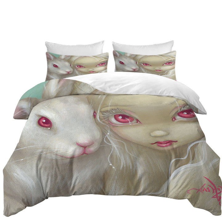 Duvet Cover with Faces of Faery _100 Beautiful Albino Girl and Bunny