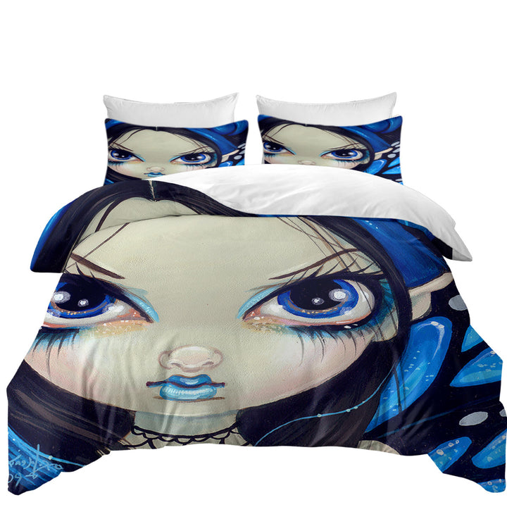 Duvet Cover with Faces of Faery _12 Blue Goth Girl