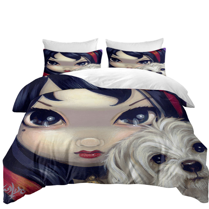 Duvet Cover with Faces of Faery _41 Girl with Adorable Maltese Dog