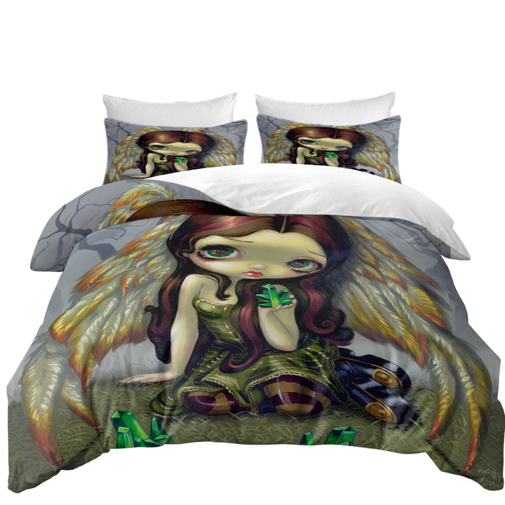 Duvet Cover with Fantasy Art Angel with Emeralds