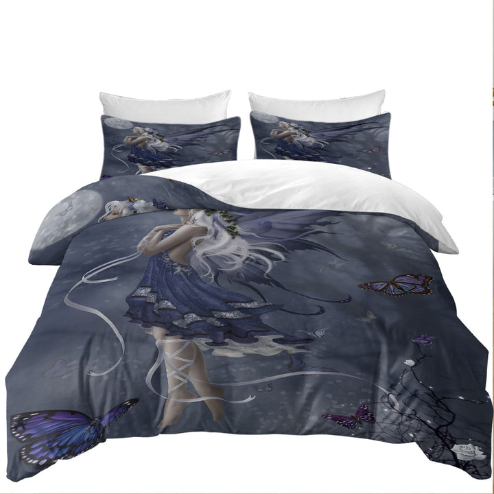 Duvet Cover with Fantasy Art Blue Nocturne Fairy