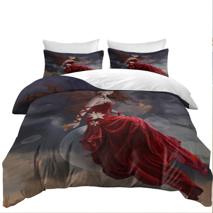 Duvet Cover with Fantasy Art Crimson Lily Pretty Woman Fairy