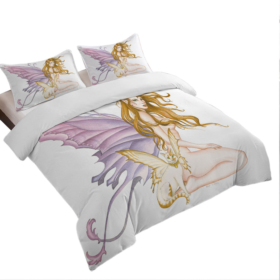 Duvet Cover with Fantasy Art Fairy Cat and Amber the Sexy Fairy