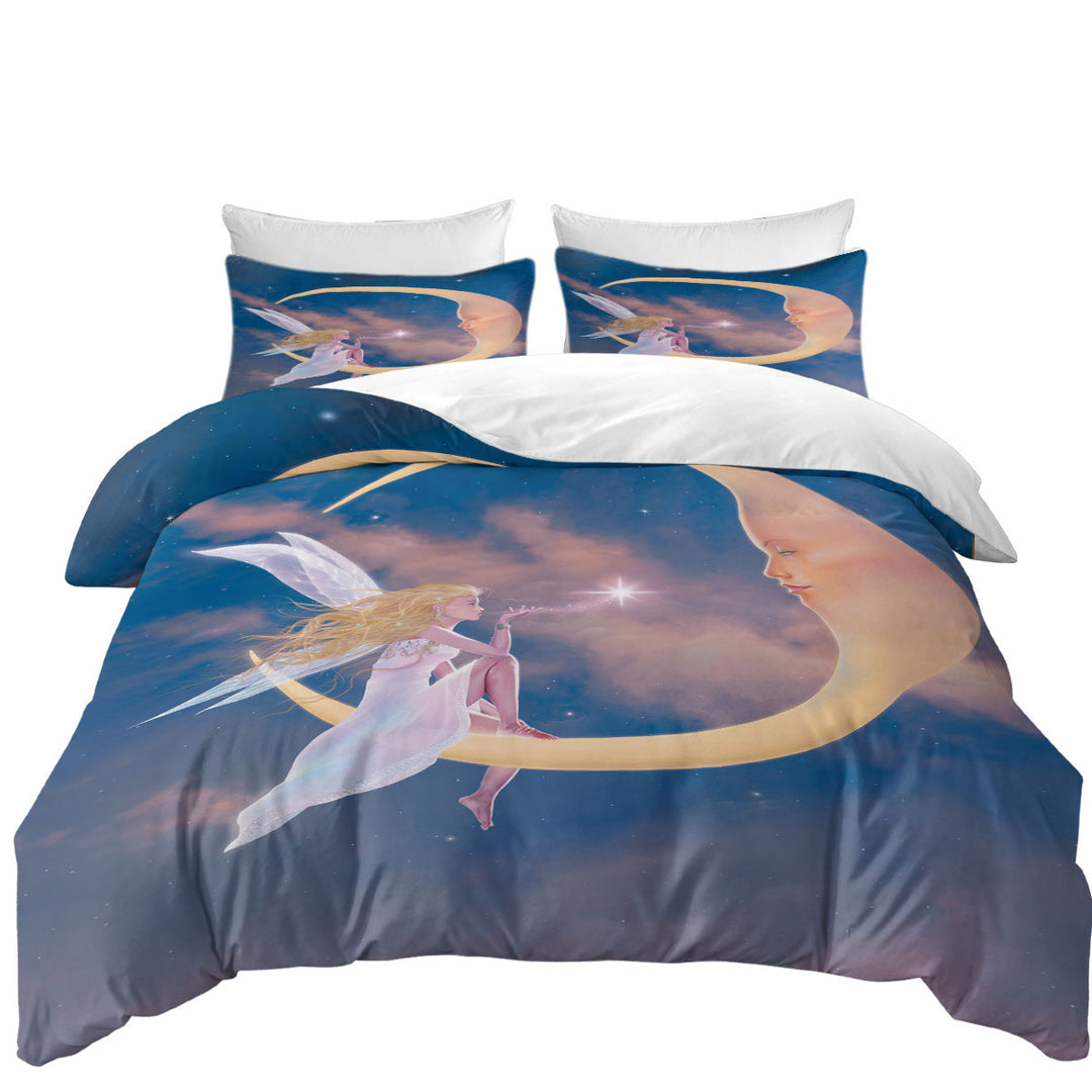 Duvet Cover with Fantasy Art Star Kiss Moon and Fairy