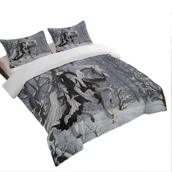 Duvet Cover with Fantasy Art the Dark Angel and Her Little Dragon