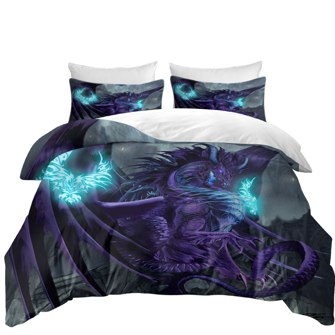 Duvet Cover with Fantasy Design Talisman Purple Dragon