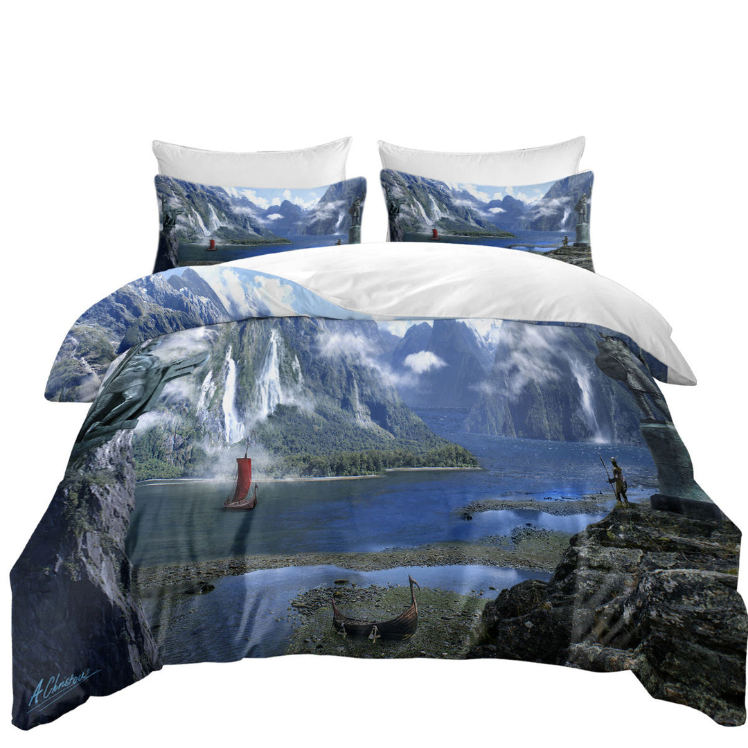 Duvet Cover with Fantasy Nature Artwork Viking Fjord