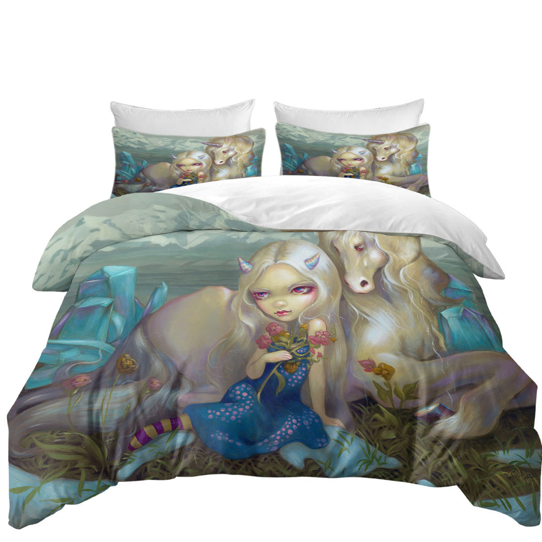 Duvet Cover with Fantasy World Maiden Fiona and the Unicorn