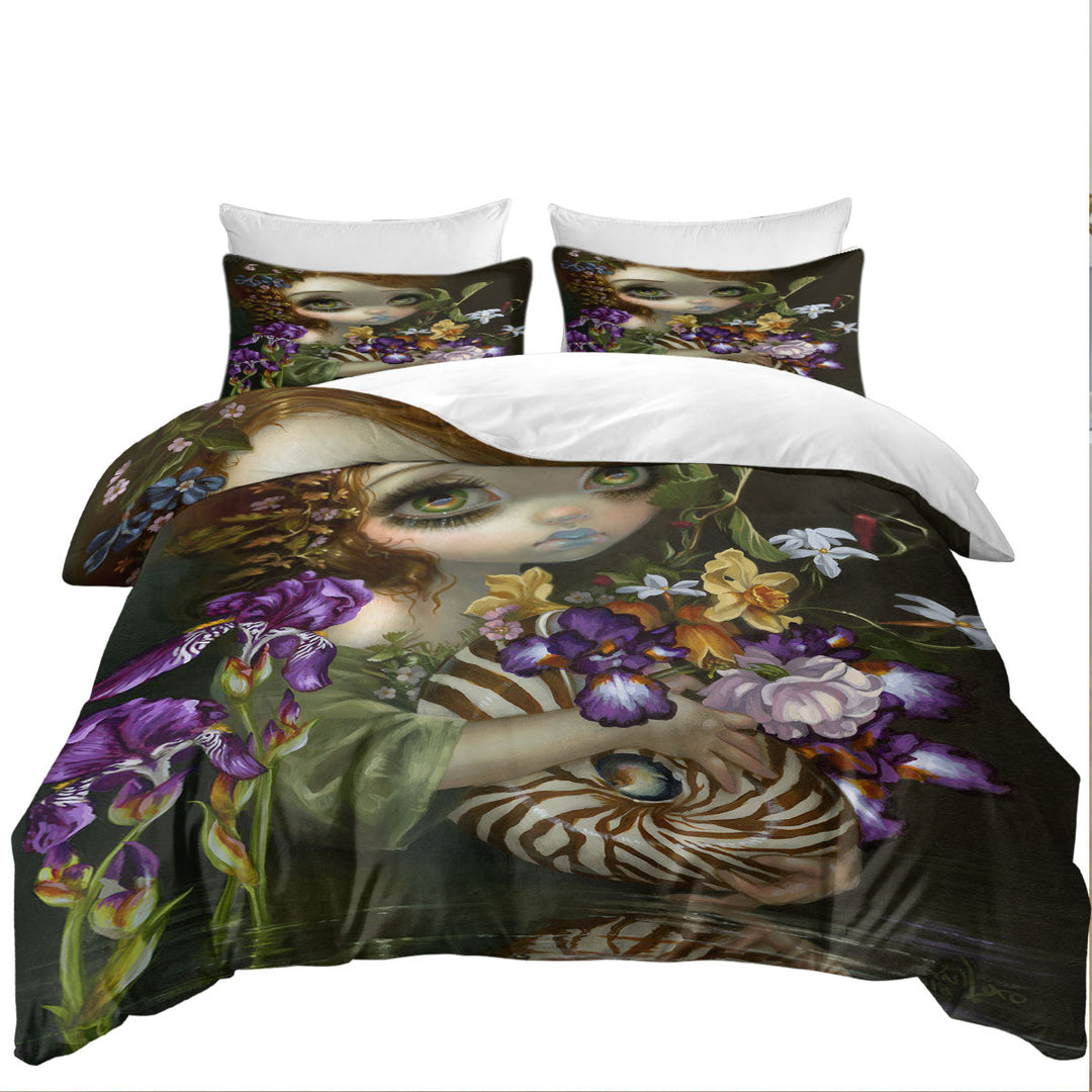 Duvet Cover with Fine Art Beautiful Maiden and Nautilus Bouquet