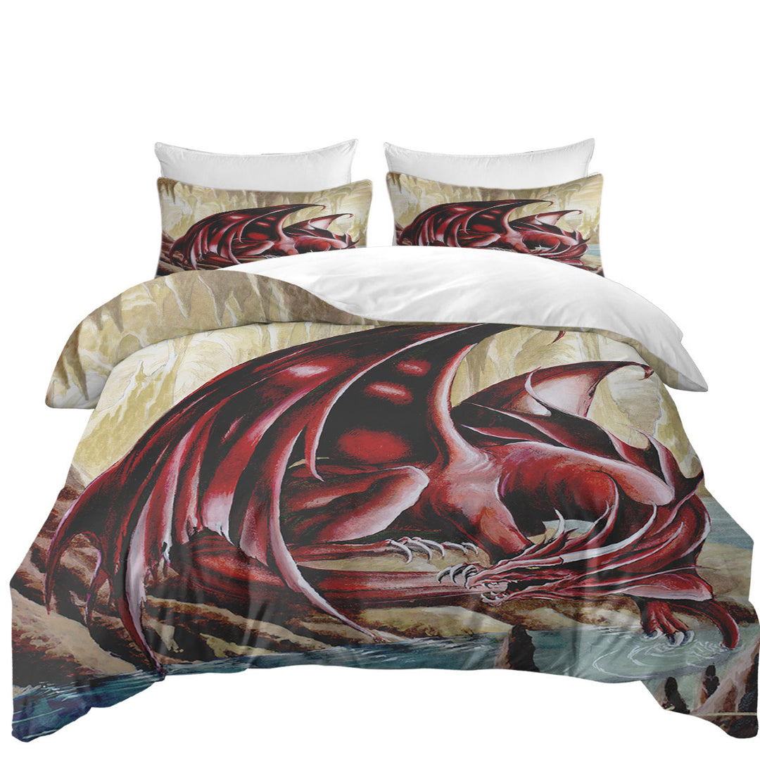 Duvet Cover with Firebrand Red Dragon Drawing