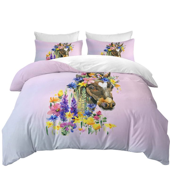 Duvet Cover with Floral Horse