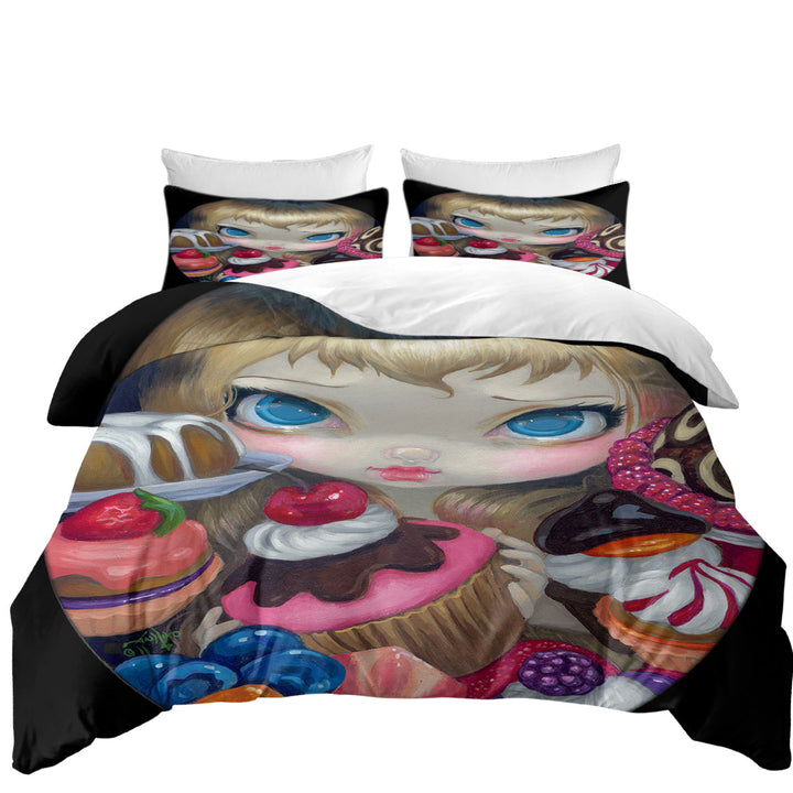 Duvet Cover with Girl with Tea Party Treats and Cakes