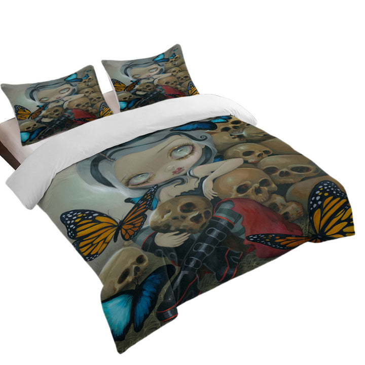 Duvet Cover with Goth Fairy Butterflies and Bones