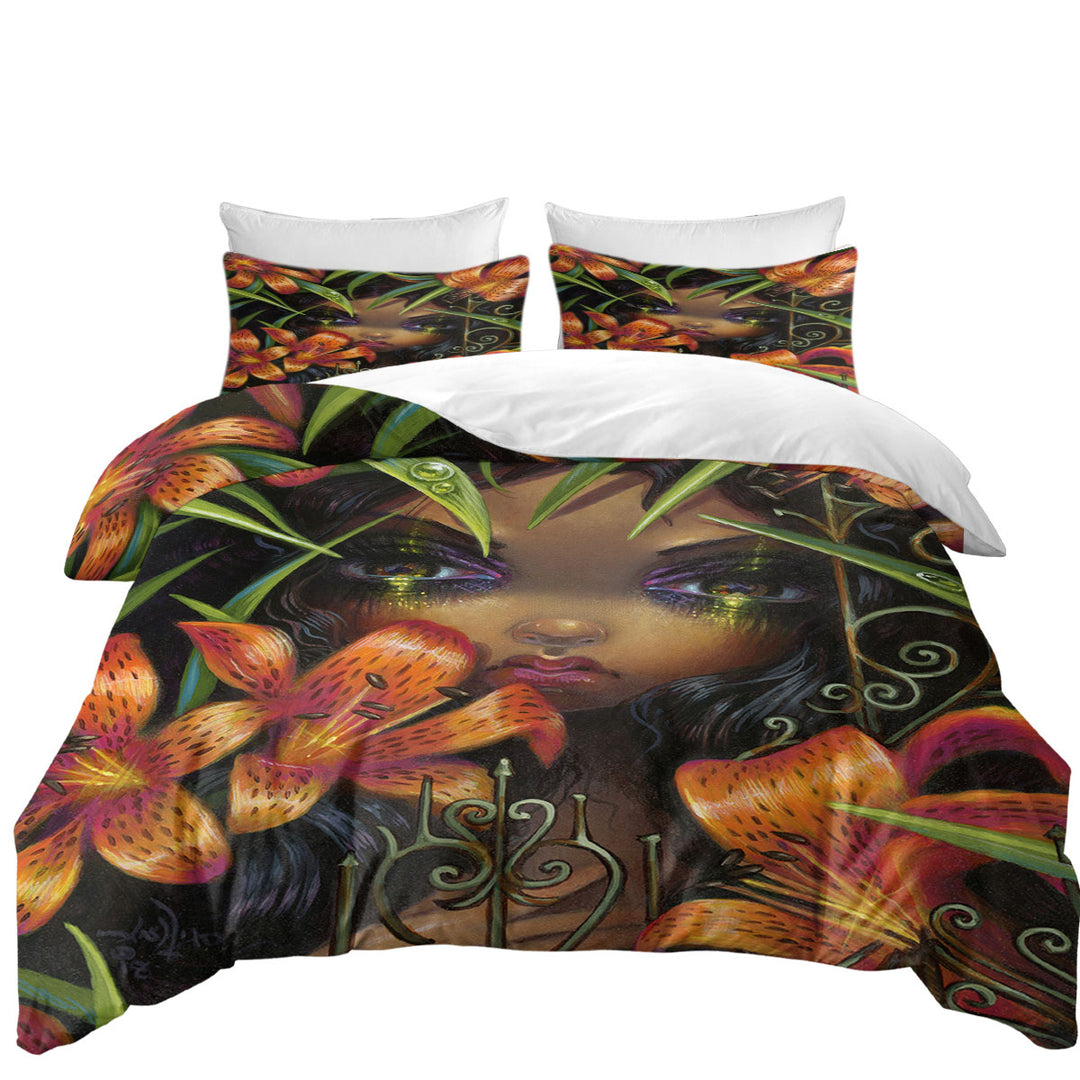 Duvet Cover with Gothic Art the Language of Flowers Tiger Lily Girl