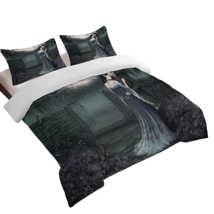 Duvet Cover with Gothic Fantasy Art Dark Garden of Two Elf Lovers