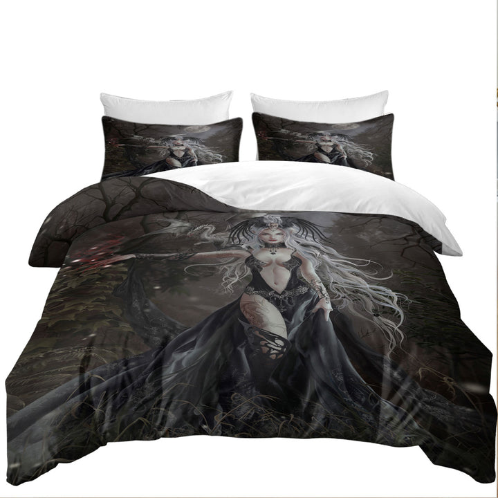 Duvet Cover with Gothic Fantasy Art My Queen of Havoc and Dragon