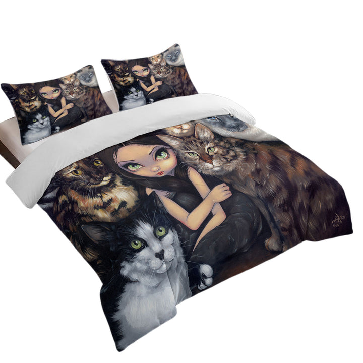 Duvet Cover with It is All About the Cats and Beautiful Girl