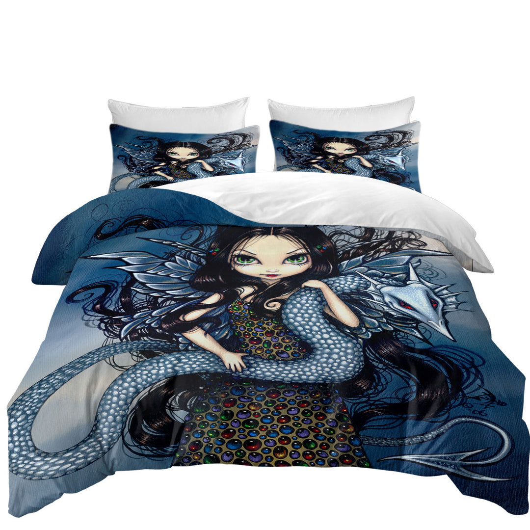 Duvet Cover with Jewele Fairy with Jewels Dress and Silver Dragon