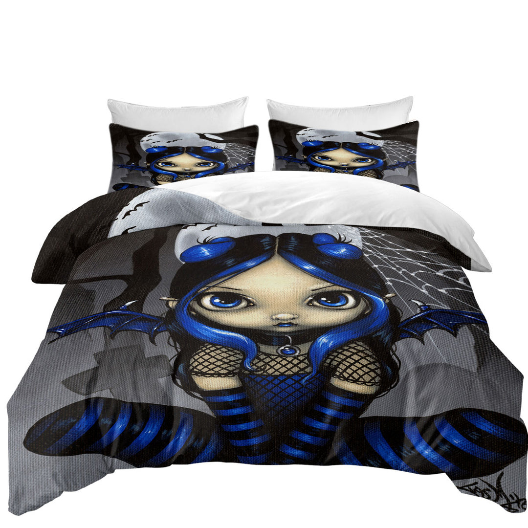 Duvet Cover with Little Batty Goth Girl and Bats