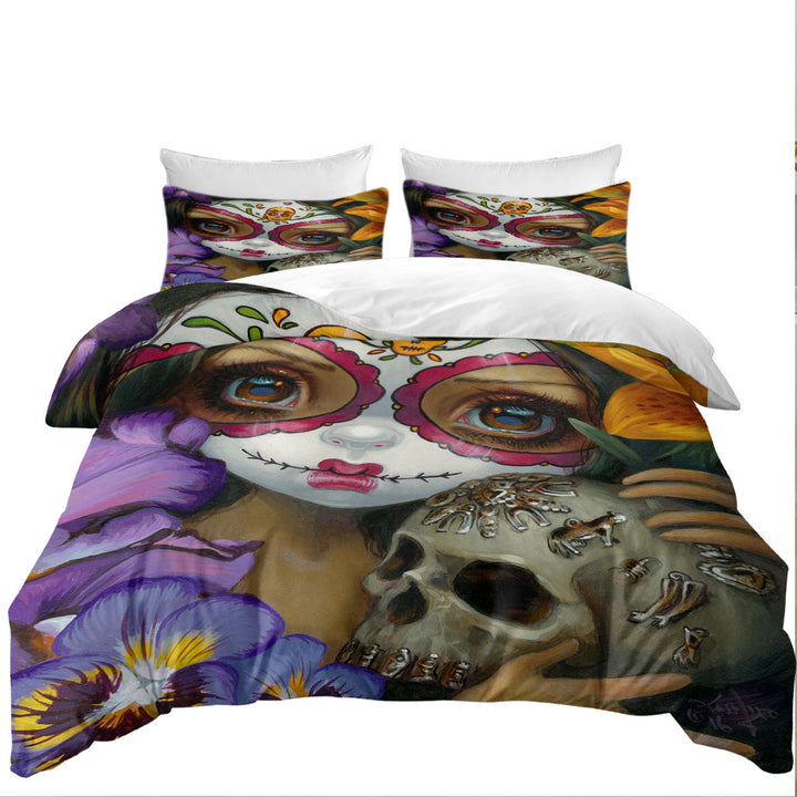 Duvet Cover with Milagros La Calavera Day of the Dead Skull Girl