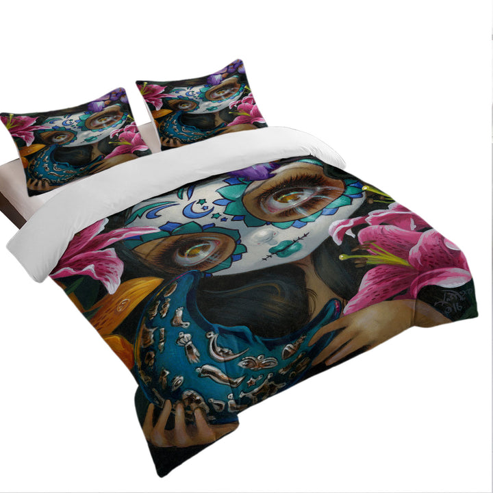 Duvet Cover with Milagros La Luna Day of the Dead Moon Girl