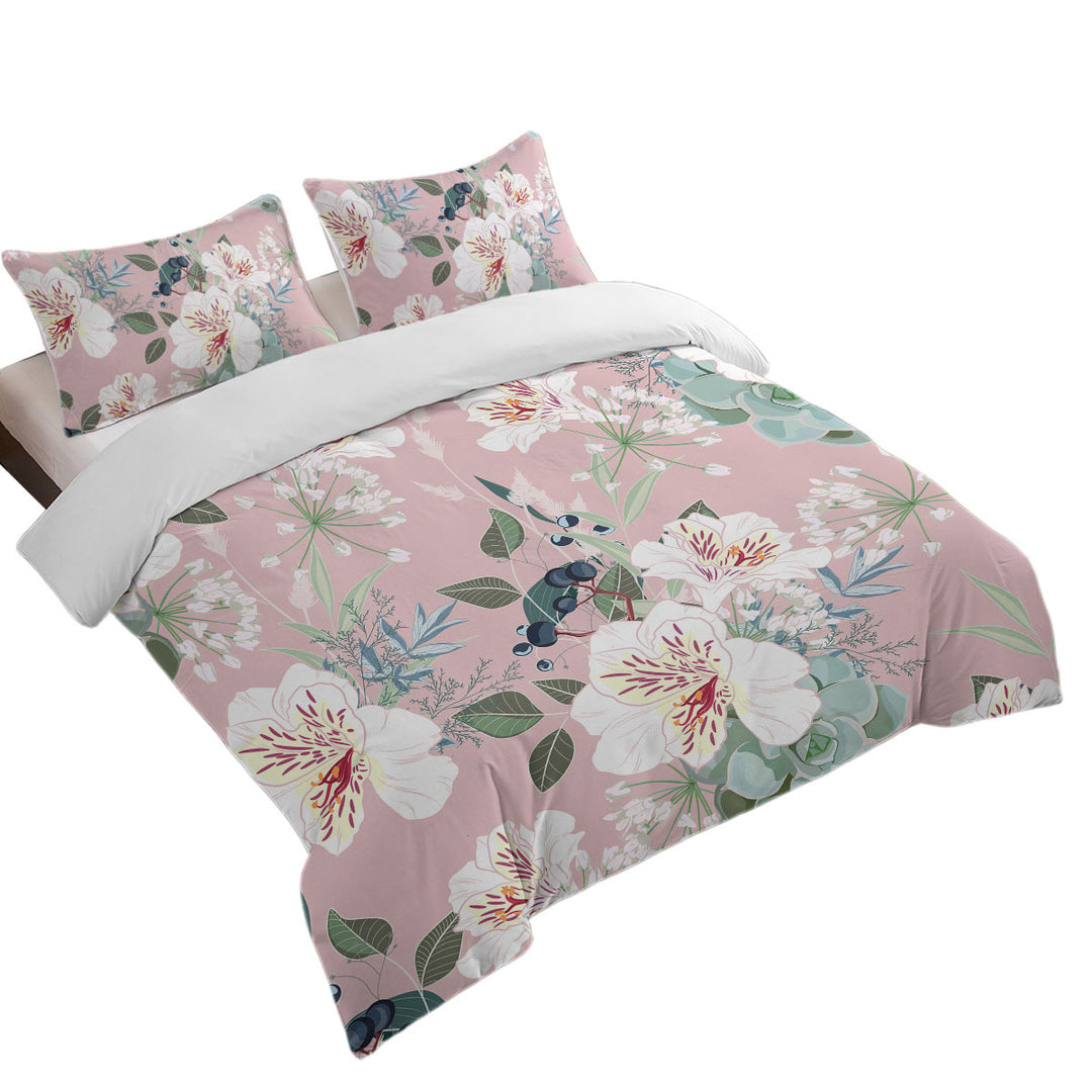 Duvet Cover with Pink under White Flowers