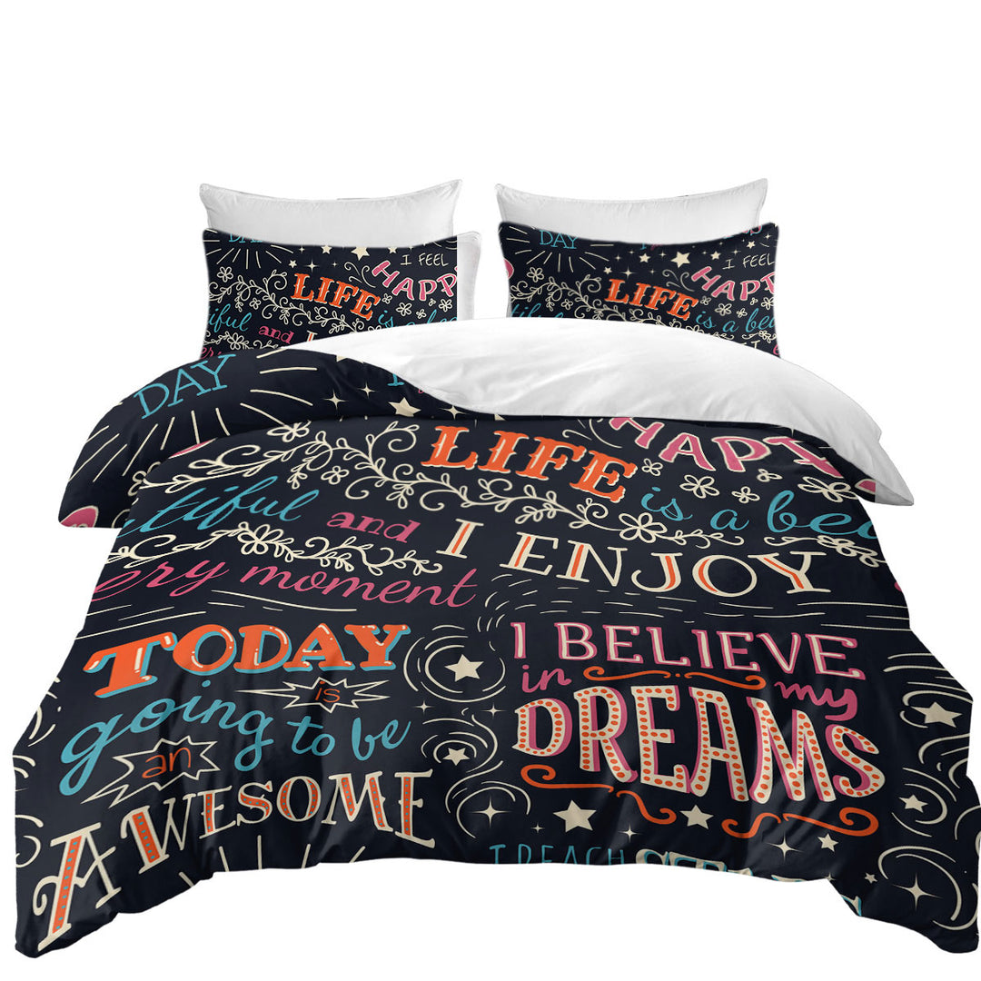 Duvet Cover with Positive Inspiring Quotes