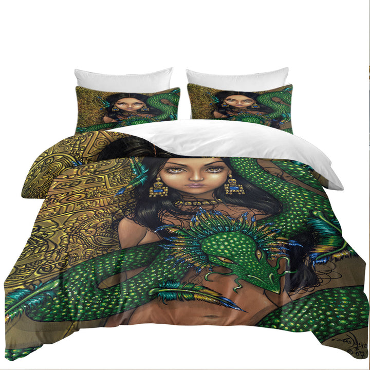 Duvet Cover with Priestess of Quetzalcoatl Aztec Mayan Maiden