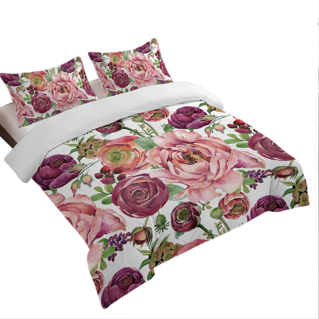 Duvet Cover with Purplish Red Floral