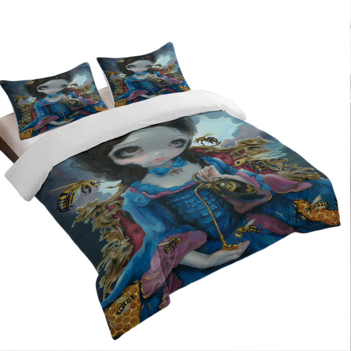 Duvet Cover with Rococo Style Portrait Beautiful Queen of Bees