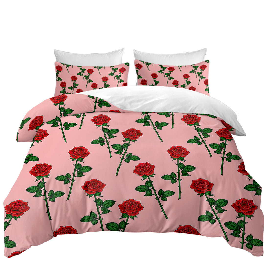 Duvet Cover with Roses Pattern over Pink