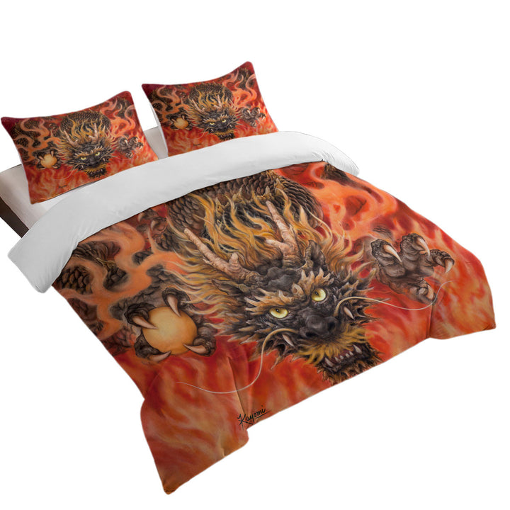 Duvet Cover with Scary Cool Fantasy Art Fire Dragon