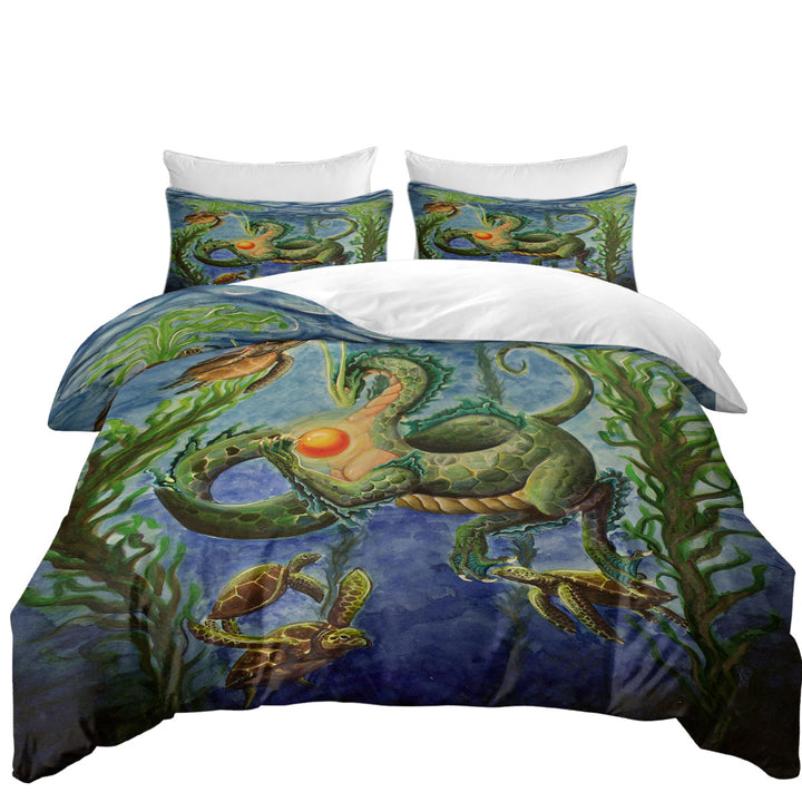 Duvet Cover with Secrets of the Sea Underwater Turtles and Dragon