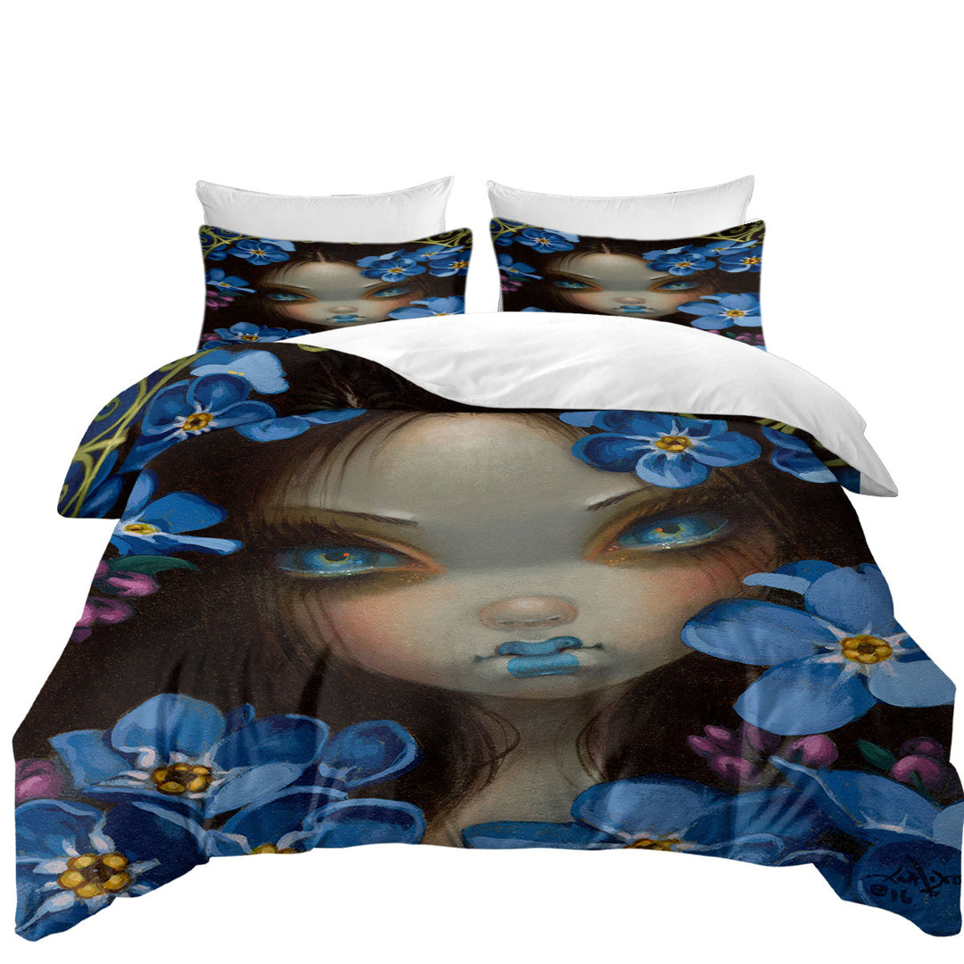 Duvet Cover with The Language of Flowers Forget Me Nots Blue Girl