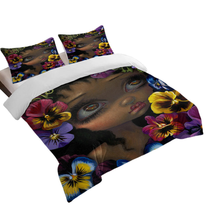 Duvet Cover with The Language of Flowers Pansies Girl