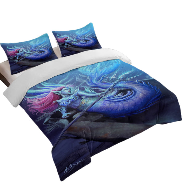 Duvet Cover with The Underwater Protector Beautiful Mermaid